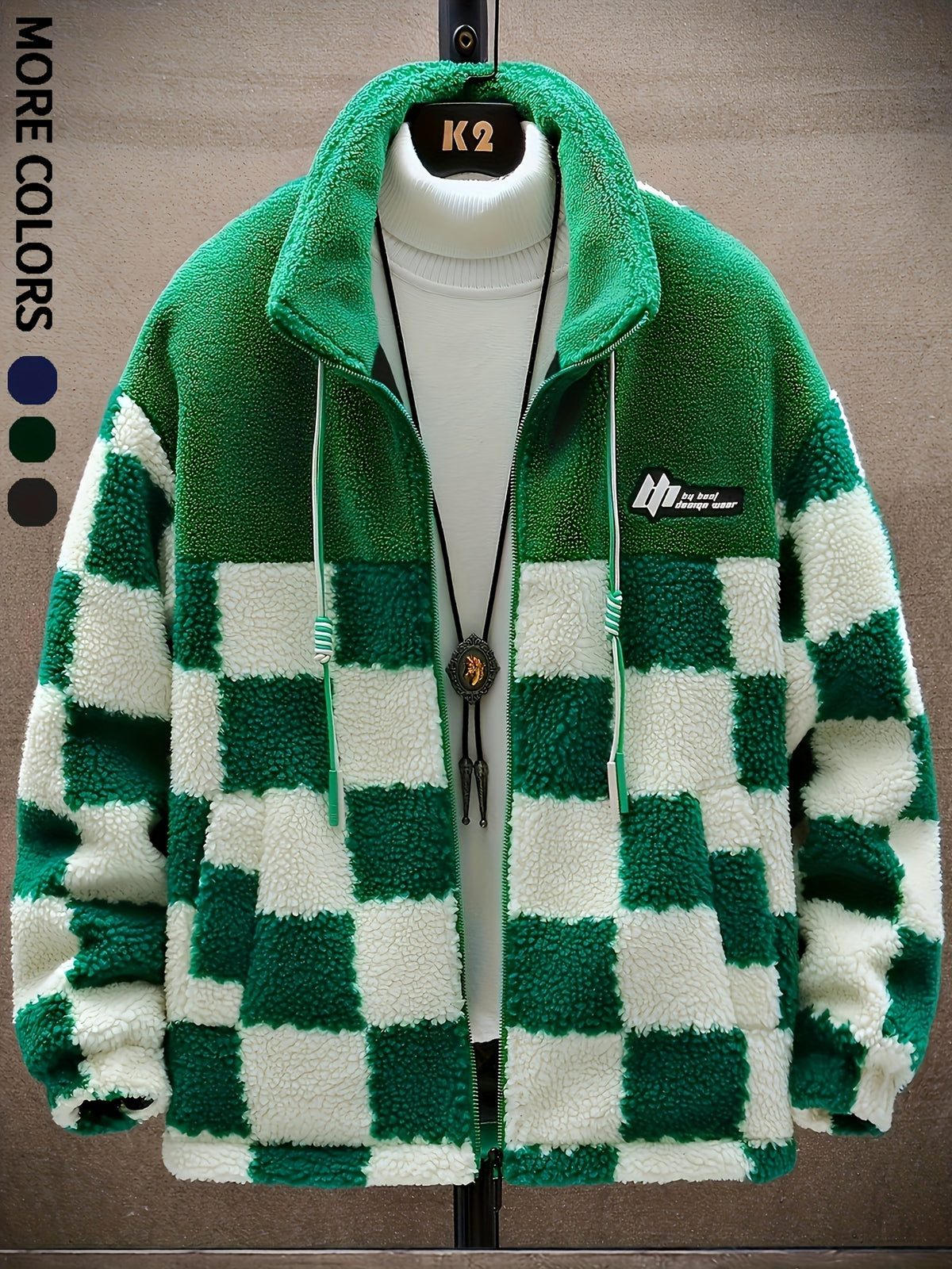 Manteau pour homme, à carreaux, à col montant
