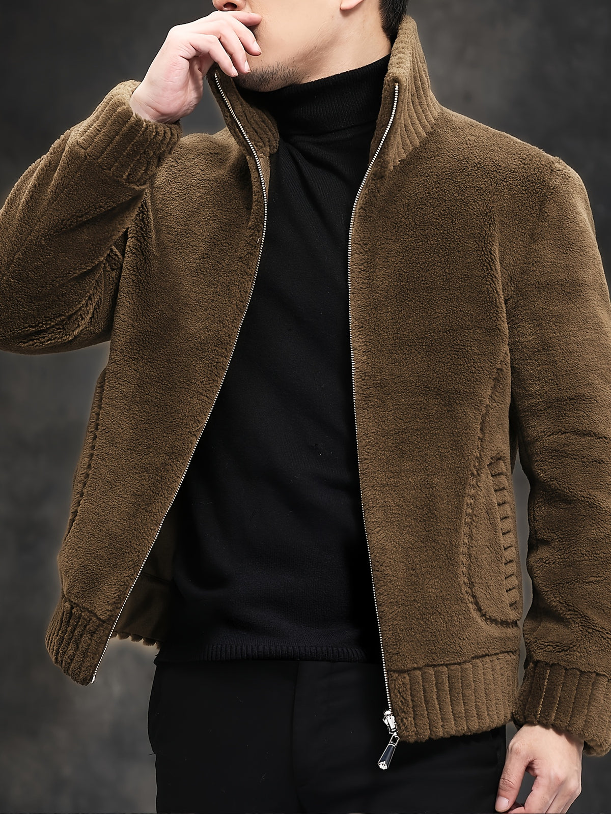 Veste en fausse fourrure pour homme, col montant, cinq coloris