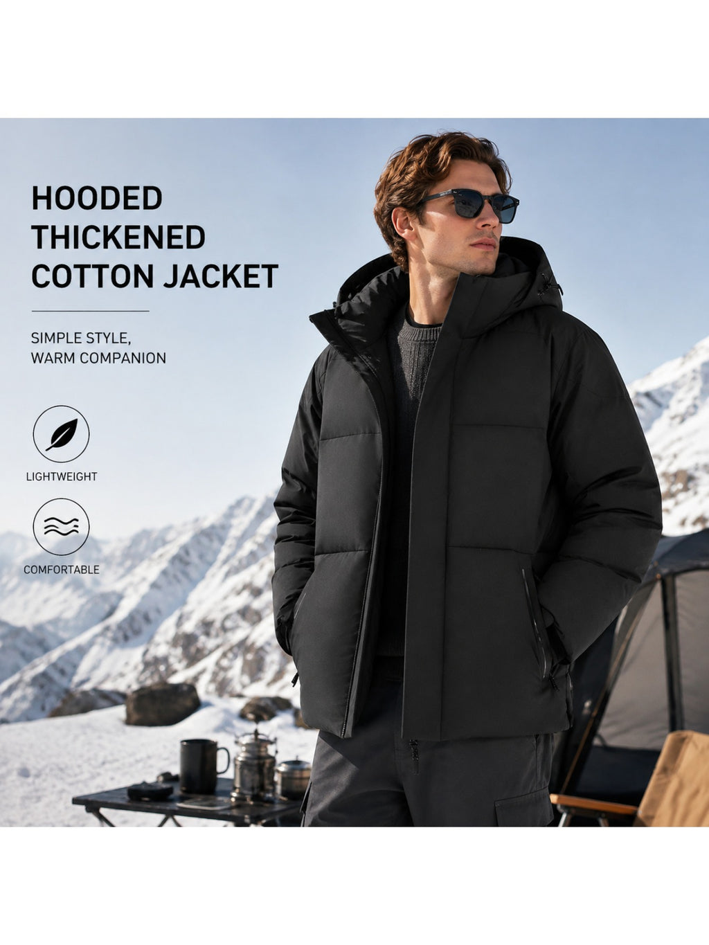Manteau matelassé pour homme, à capuche, poudre légère