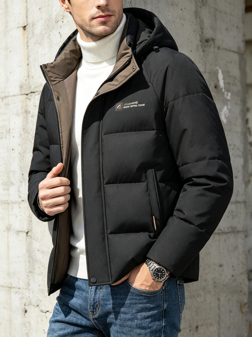 Manteau pour homme, coupe-vent, à capuche, bleu marine