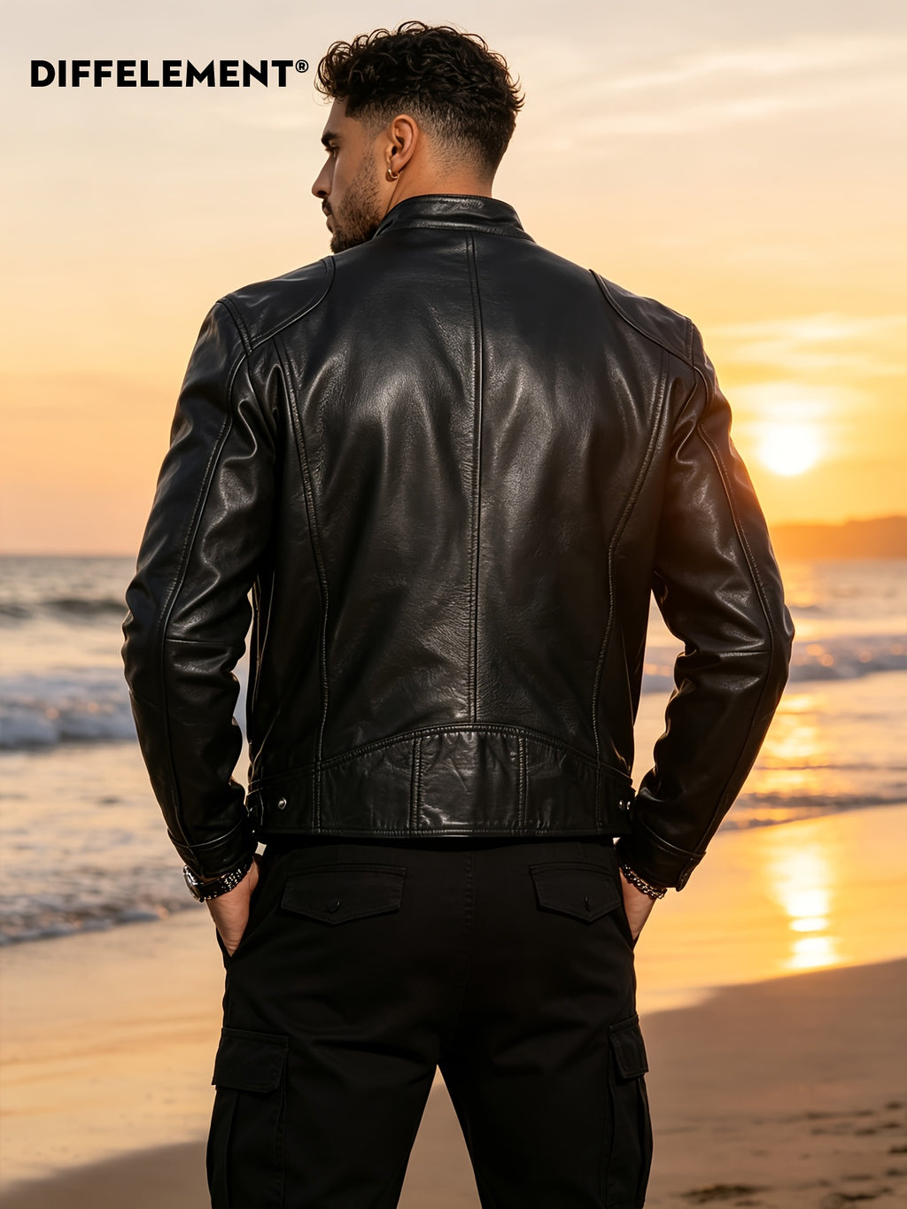 DIFFELEMENT Veste Décontractée Homme à Petit Col Montant Coupe-Vent Légère Toutes Saisons Adaptée Veste de Moto Tissu Doux et Lisse Double Fermeture Éclair Multi-Boutons Conception de Poche Fermeture Éclair Coupe Standard Veste Adaptée pour la Conduite Pl, détail du vêtement
