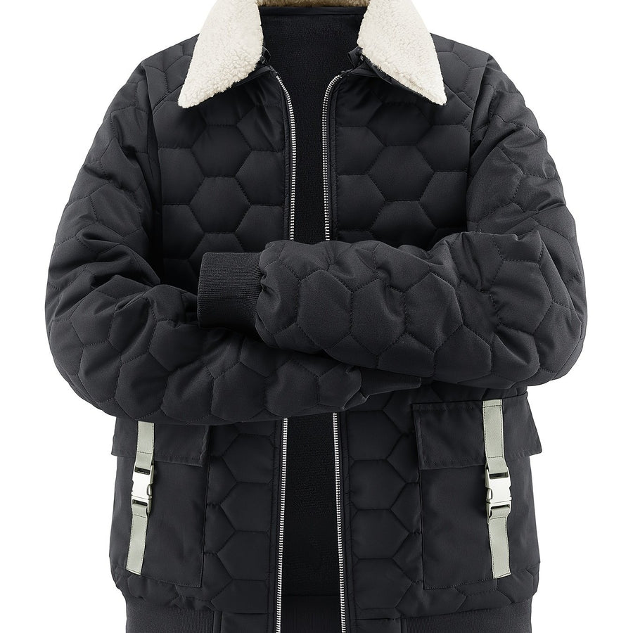 Veste matelassée, coupe-vent, à revers, coloris noir