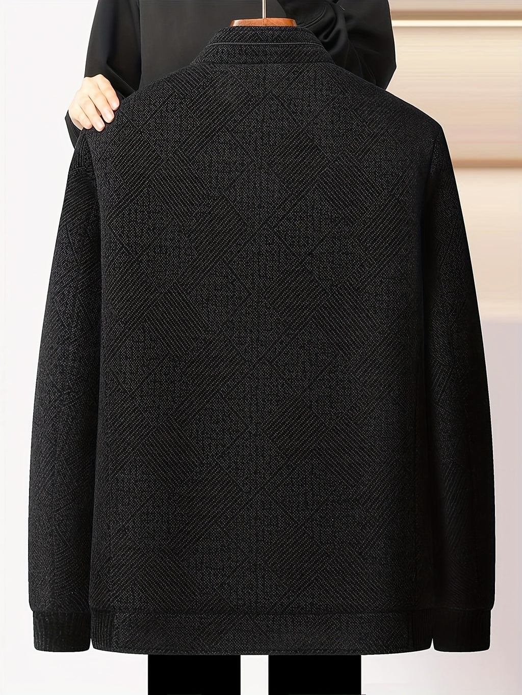 Veste longue, à col montant, noir, détail du vêtement