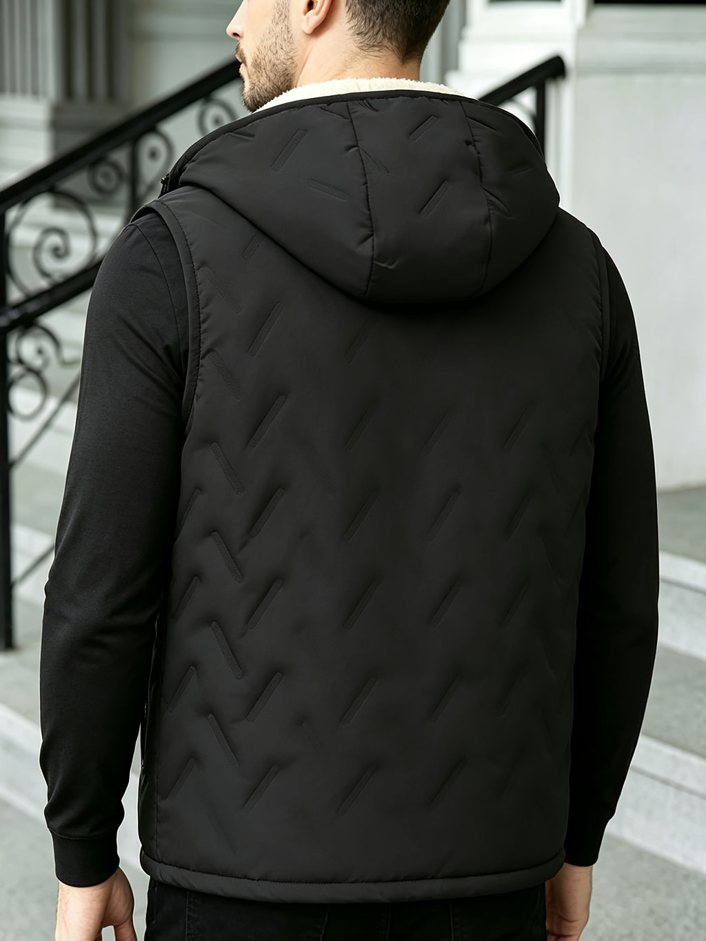 Gilet épais sans manches à capuche doublé, tendance automne/hiver, vêtement d'extérieur chaud, cardigan à capuche zippé à la mode et polyvalent, pour l'extérieur et la randonnée, la course et le fitness, les voyages et le sport, cade, détail du vêtement