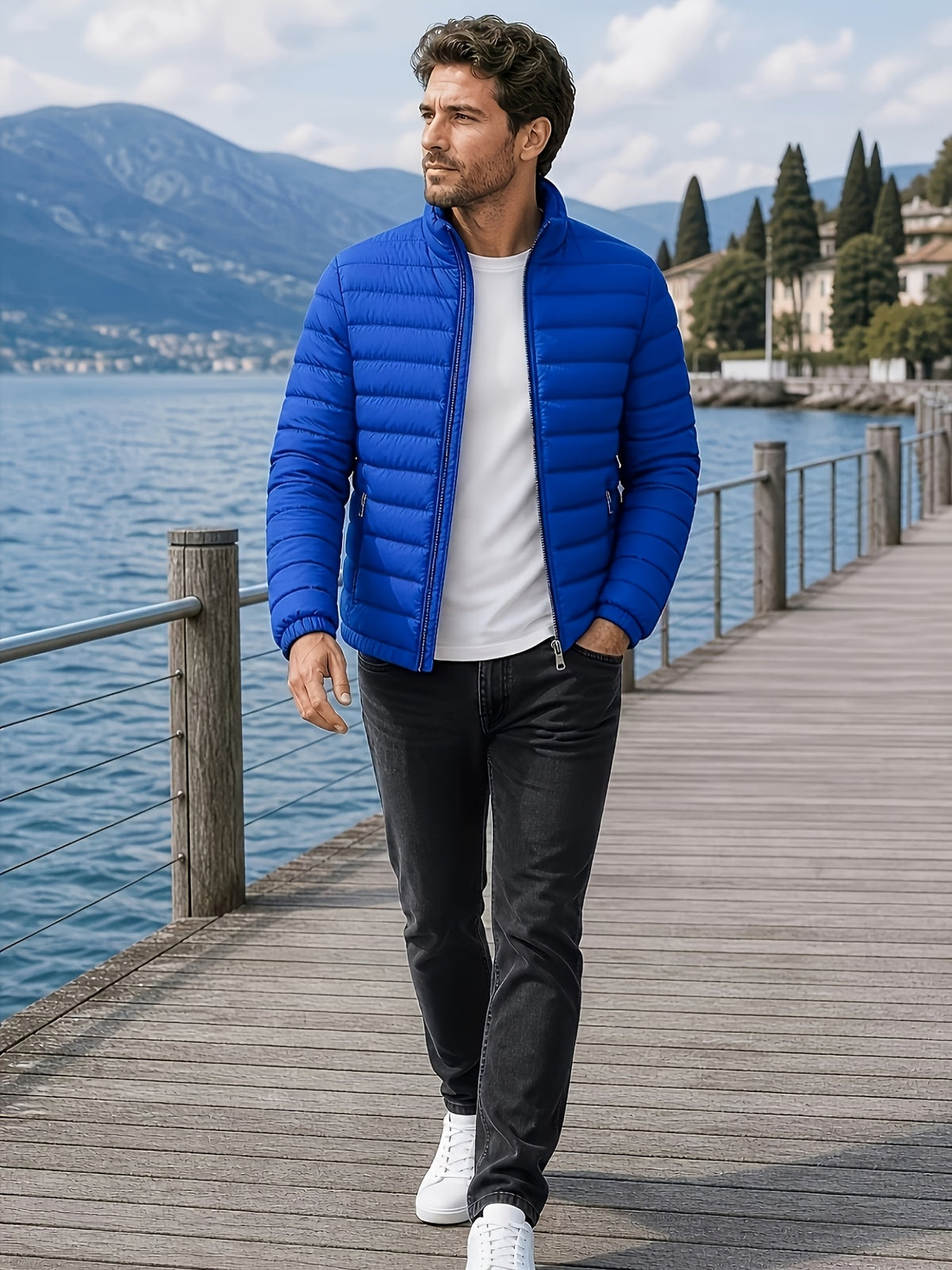 Veste pour homme, à col montant, bleu royal