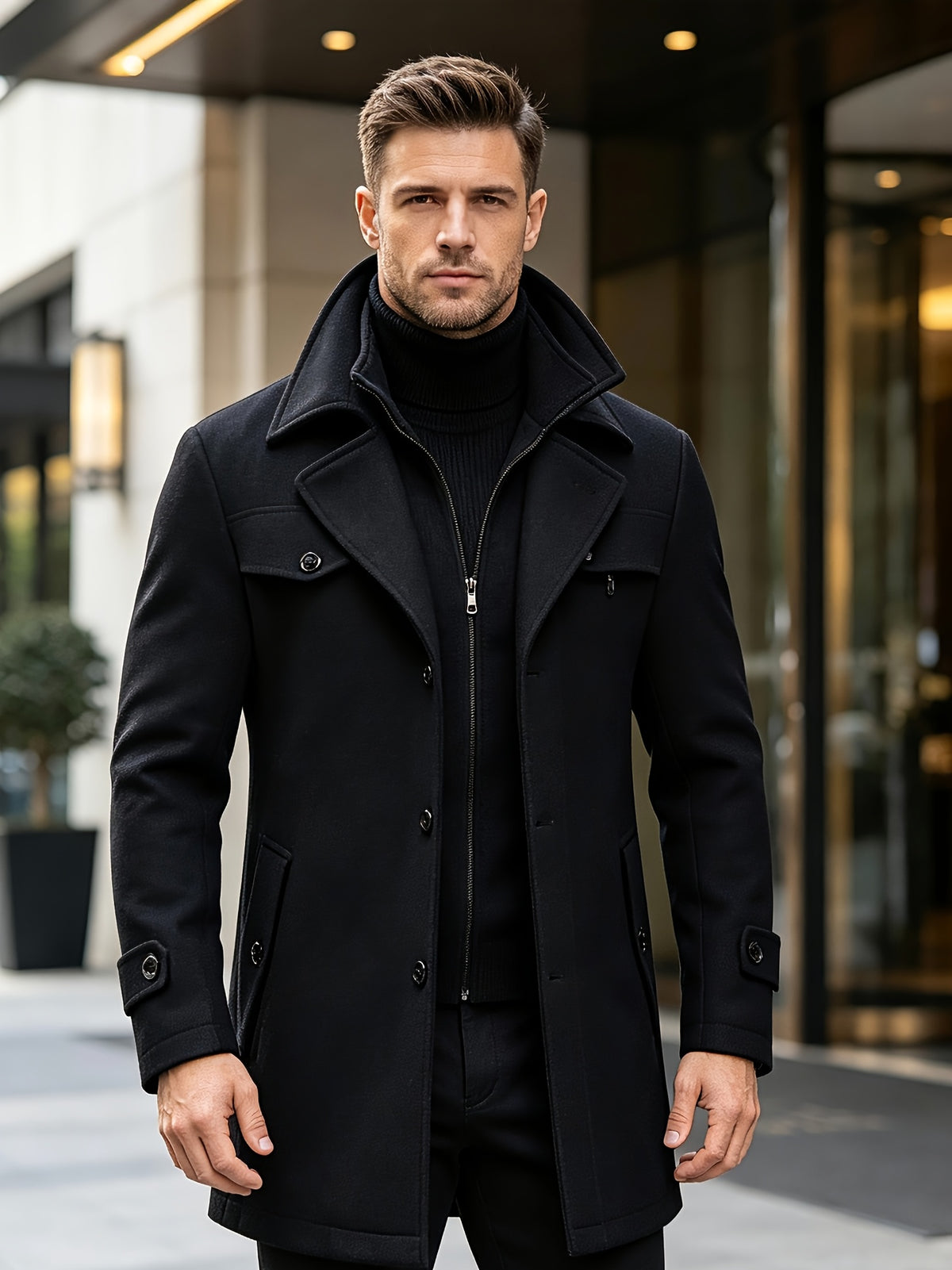 Manteau en laine long pour homme, 30 % laine, velours