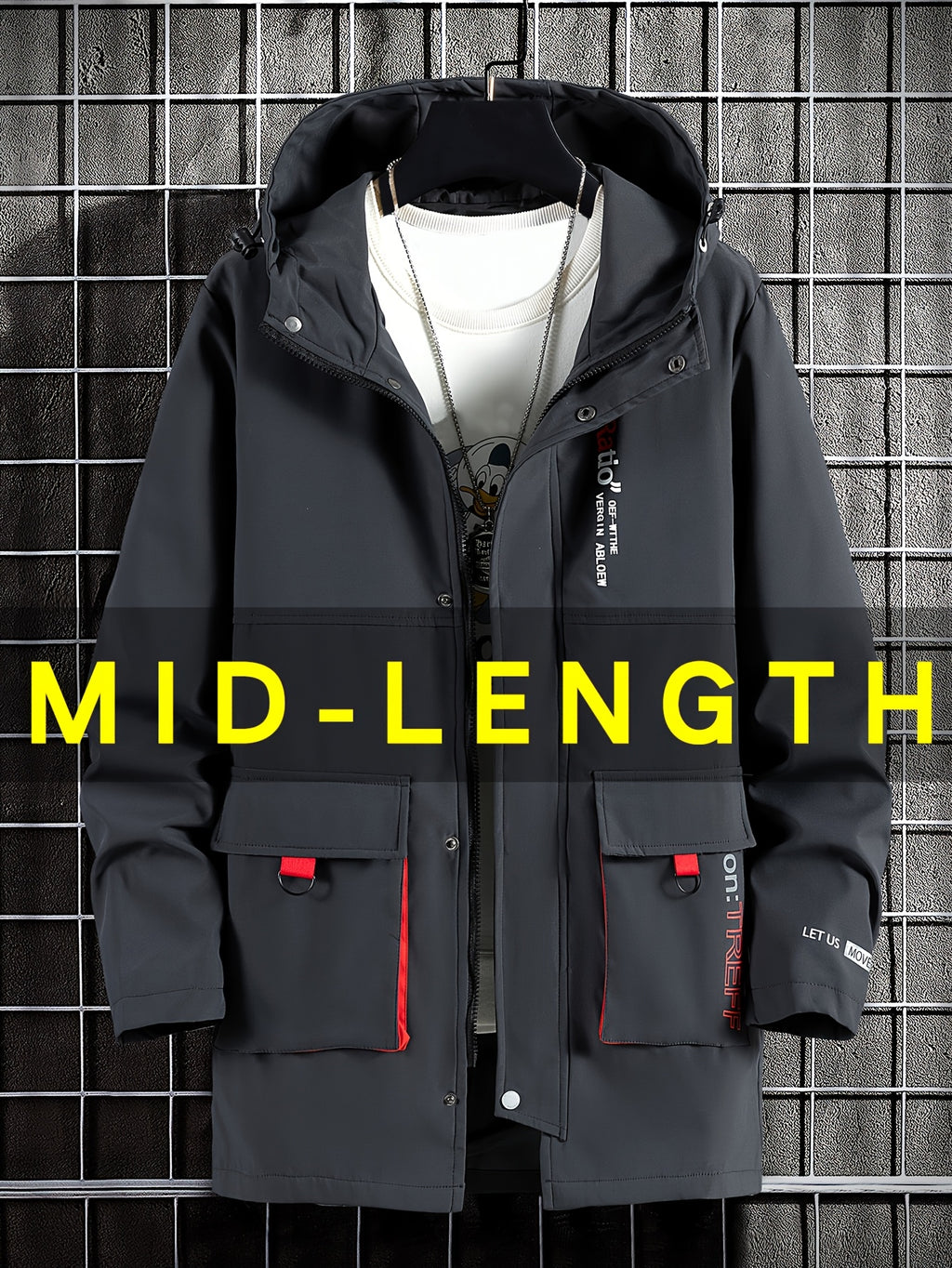 Trench long pour homme, grandes tailles, à capuche, long