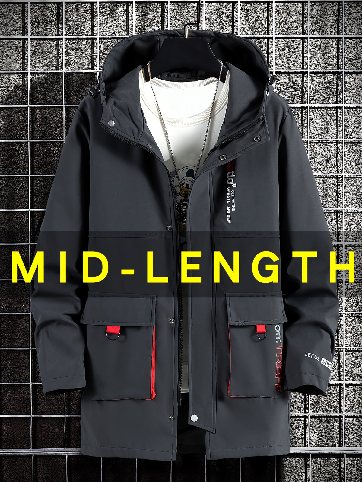 Trench long pour homme, grandes tailles, à capuche, long