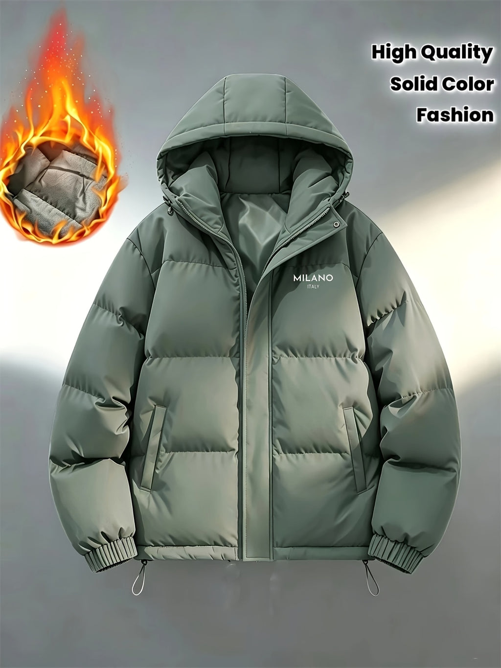 Manteau matelassé pour homme, coupe-vent, à capuche, vert émeraude