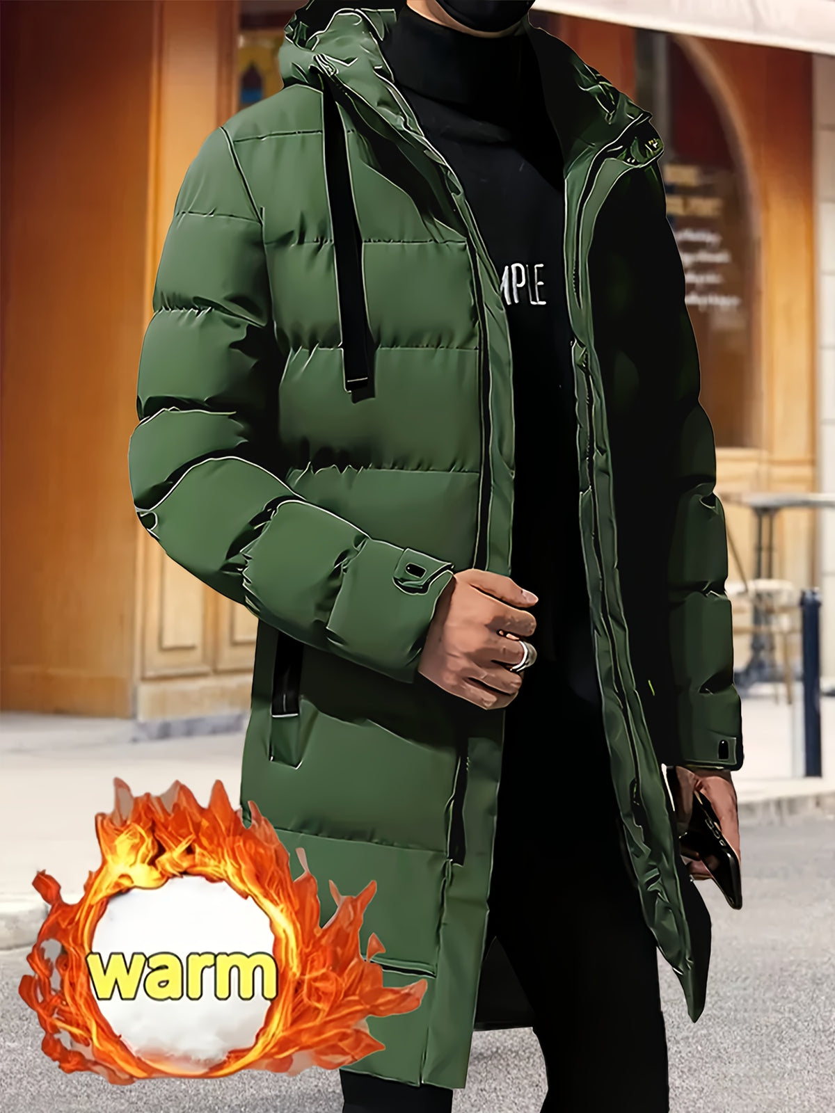 Manteau pour homme, coupe-vent, à capuche, vert fougère