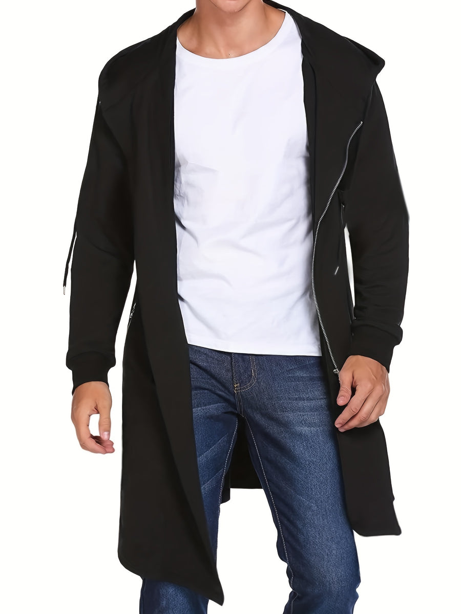 Manteau long, grandes tailles, à capuche, noir