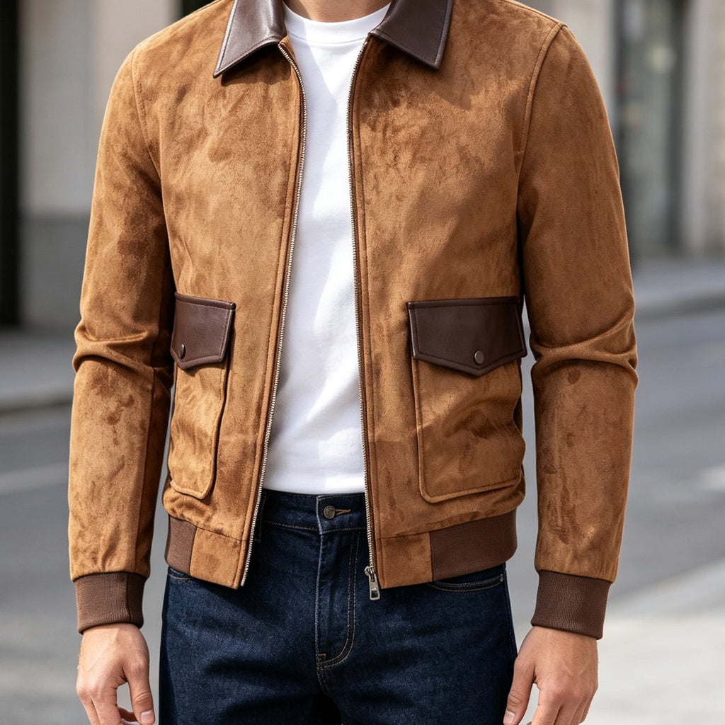 Blouson, à revers, coloris café, détail