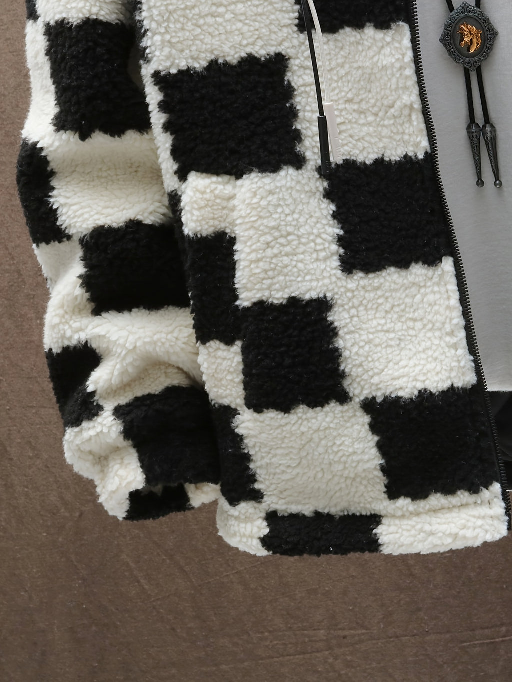 Manteau pour homme, à carreaux, à col montant