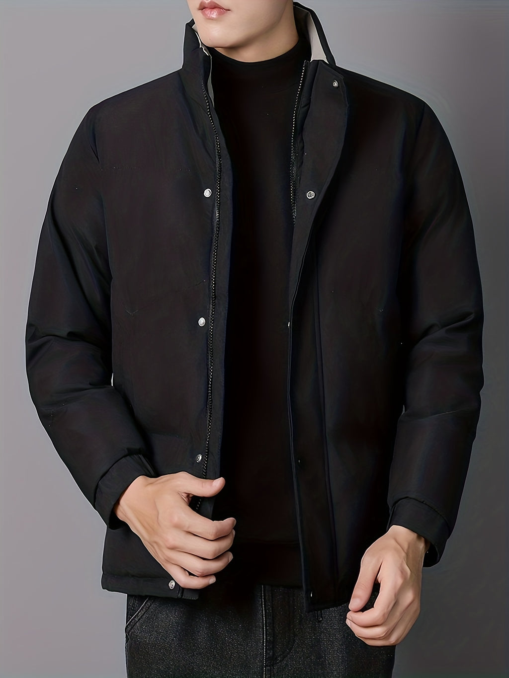 Manteau matelassé pour homme, coupe-vent, à col montant, noir