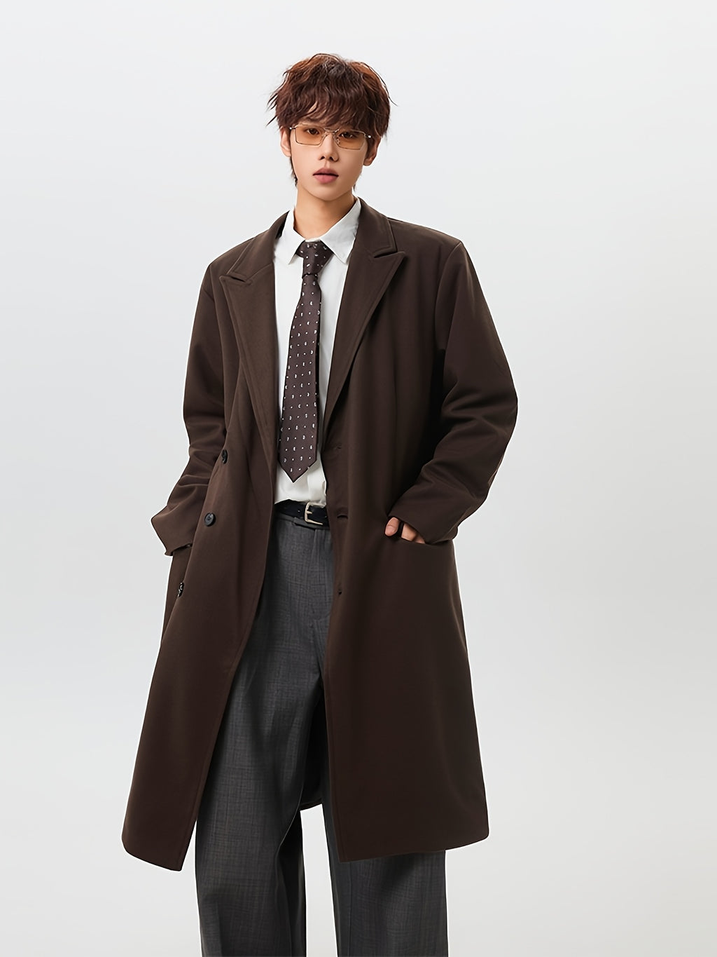 Manteau pour homme, à revers, café