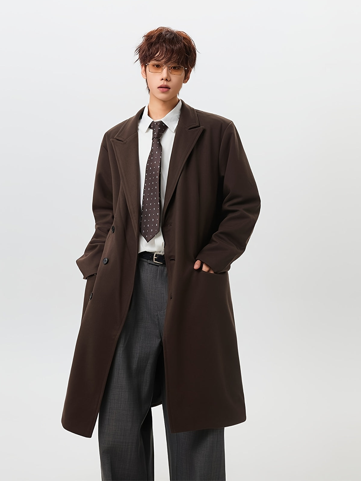 Manteau pour homme, à revers, café