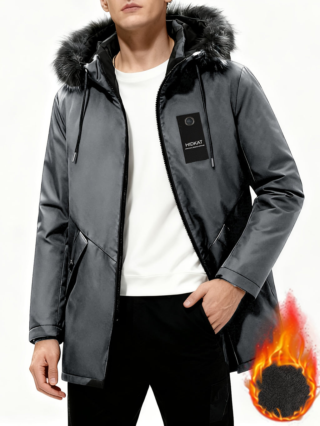 Manteau matelassé pour homme, à capuche, gris