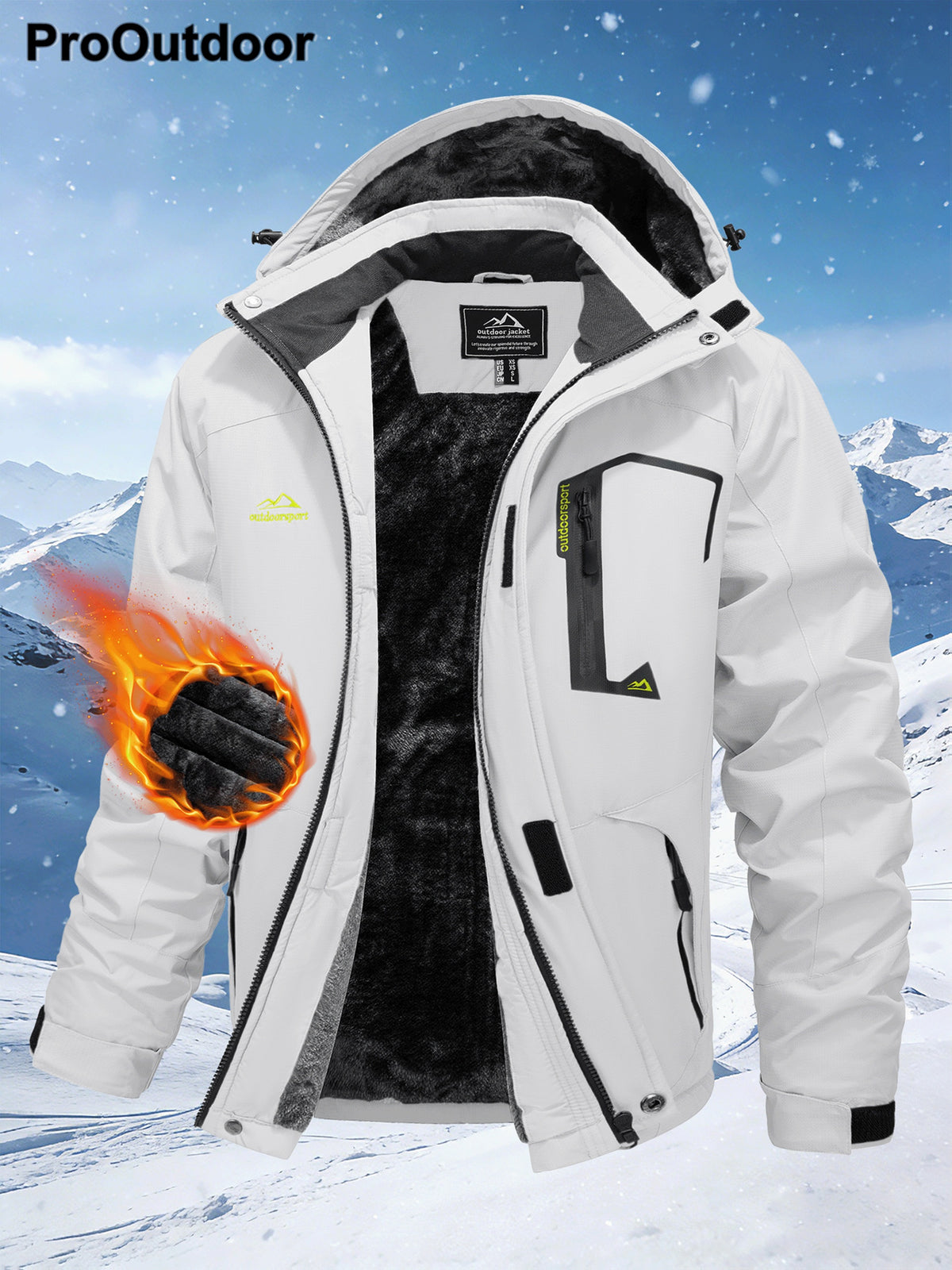 Veste long pour homme, à capuche, blanc