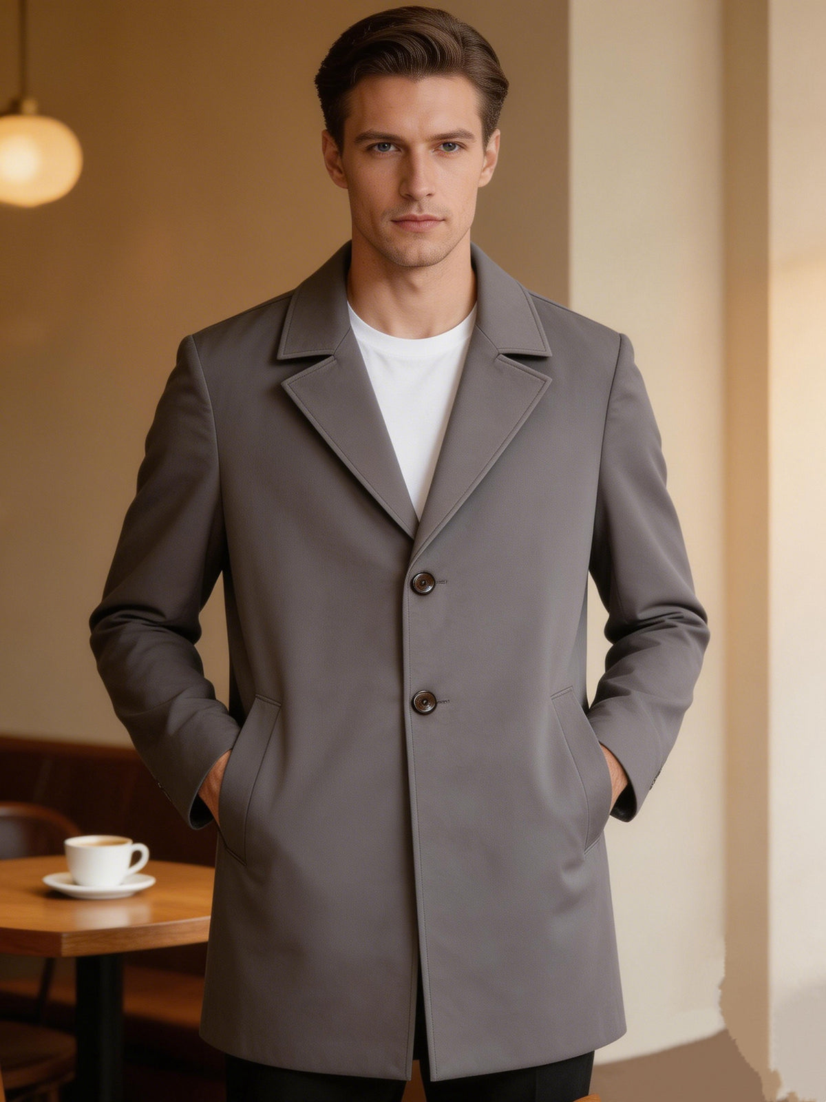 Trench pour homme, à revers, gris