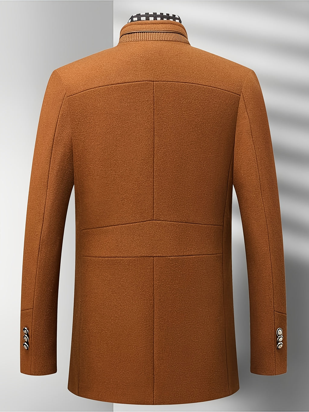 Manteau mi-long en tweed pour homme, 55 % laine, col montant