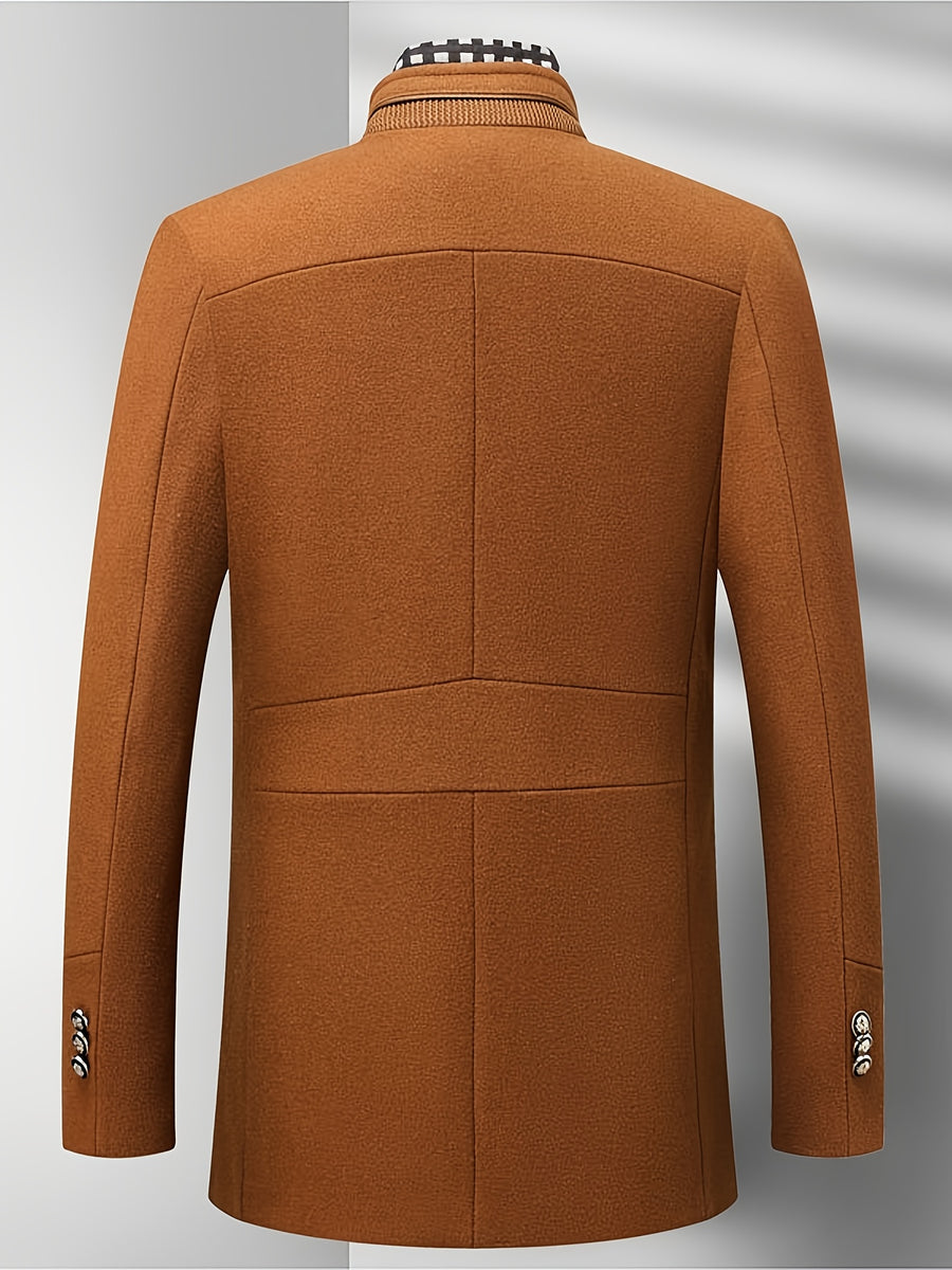 Manteau mi-long en tweed, 55 % laine, col montant, détail du vêtement