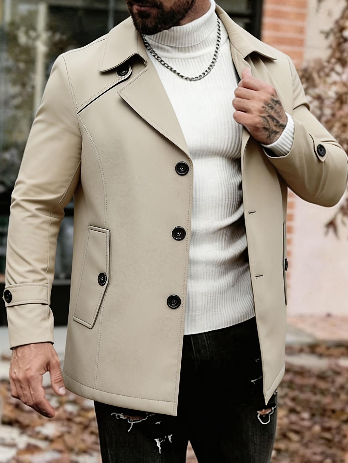 Trench pour homme, à revers, bleu foncé