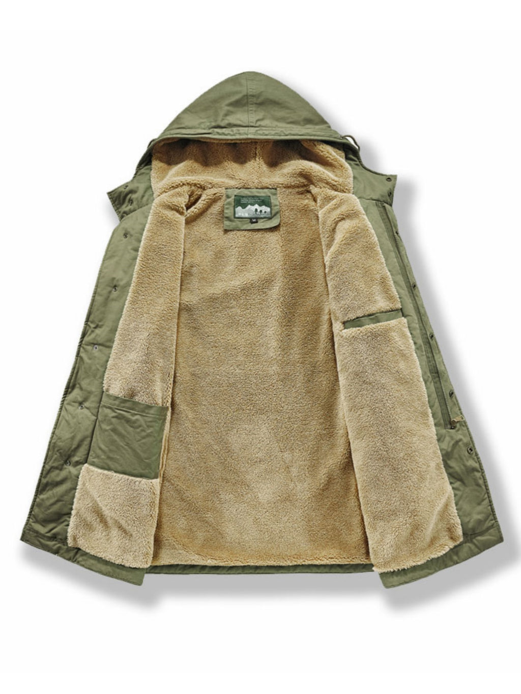 Manteau pour homme, polaire, à capuche, kaki