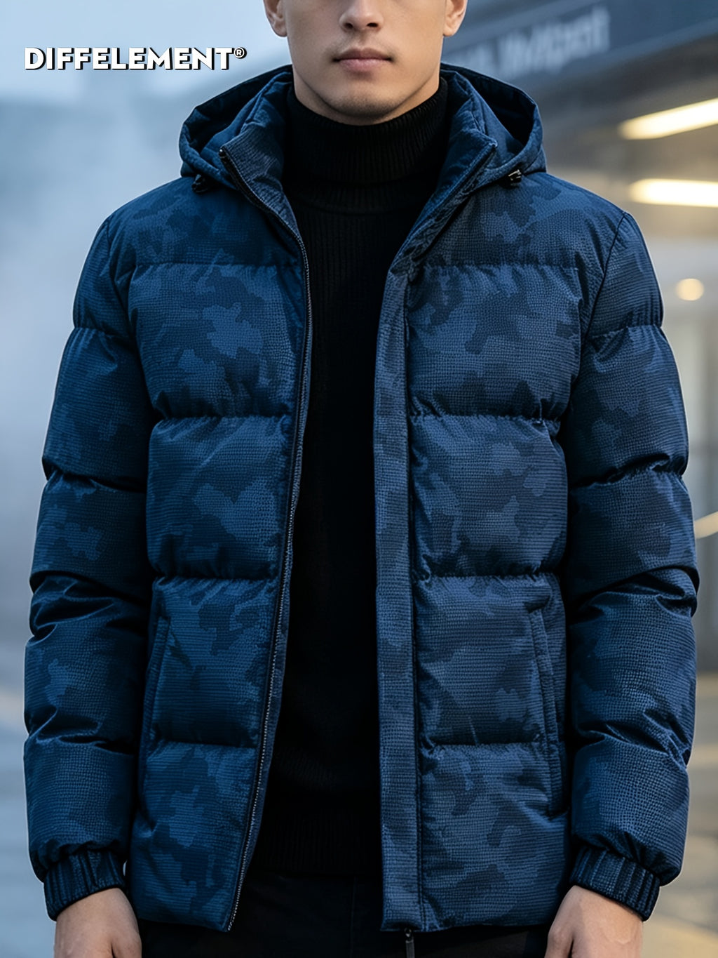 Manteau matelassé pour homme, coupe-vent, à capuche, bleu clair
