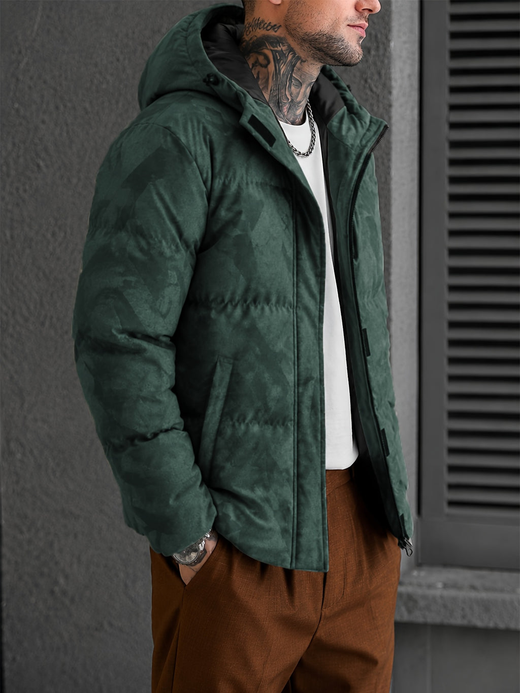 Veste pour homme, coupe-vent, à capuche, vert olive