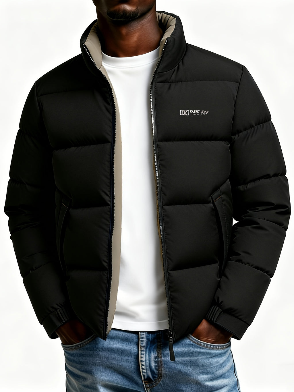 Manteau pour homme, à col montant, kaki foncé