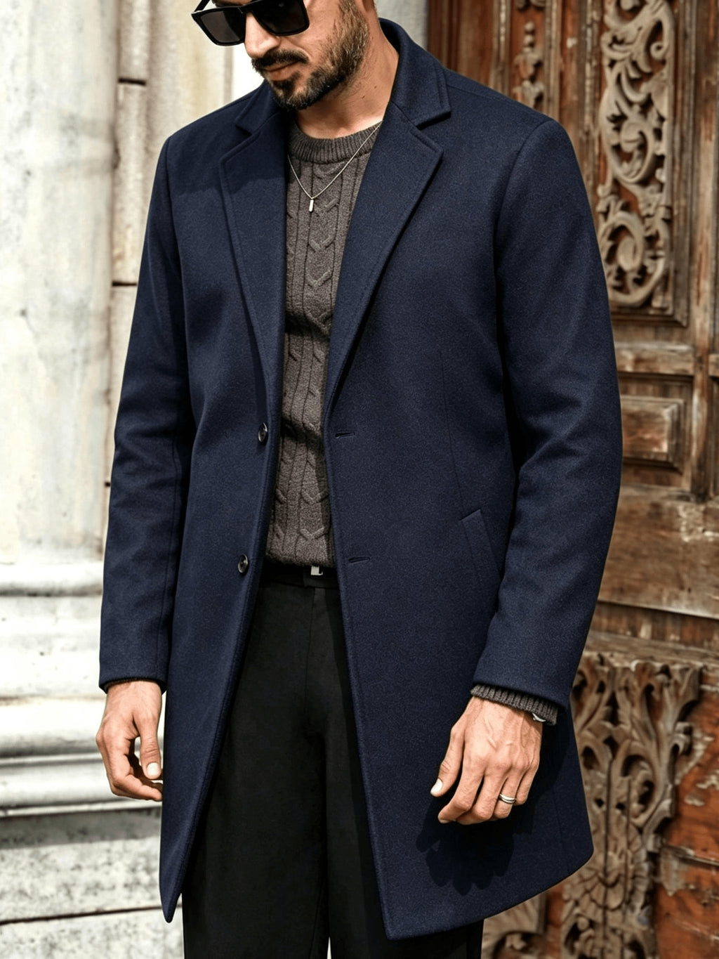 Trench long pour homme, 25 % laine, tweed