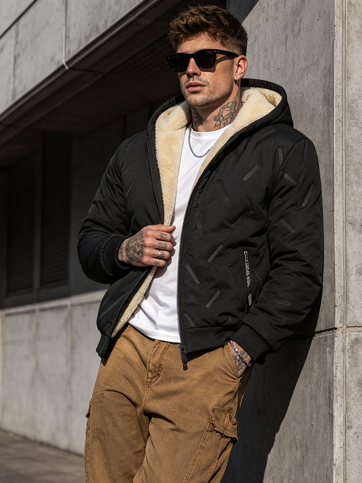 Veste matelassée pour homme, coupe-vent, à capuche, café