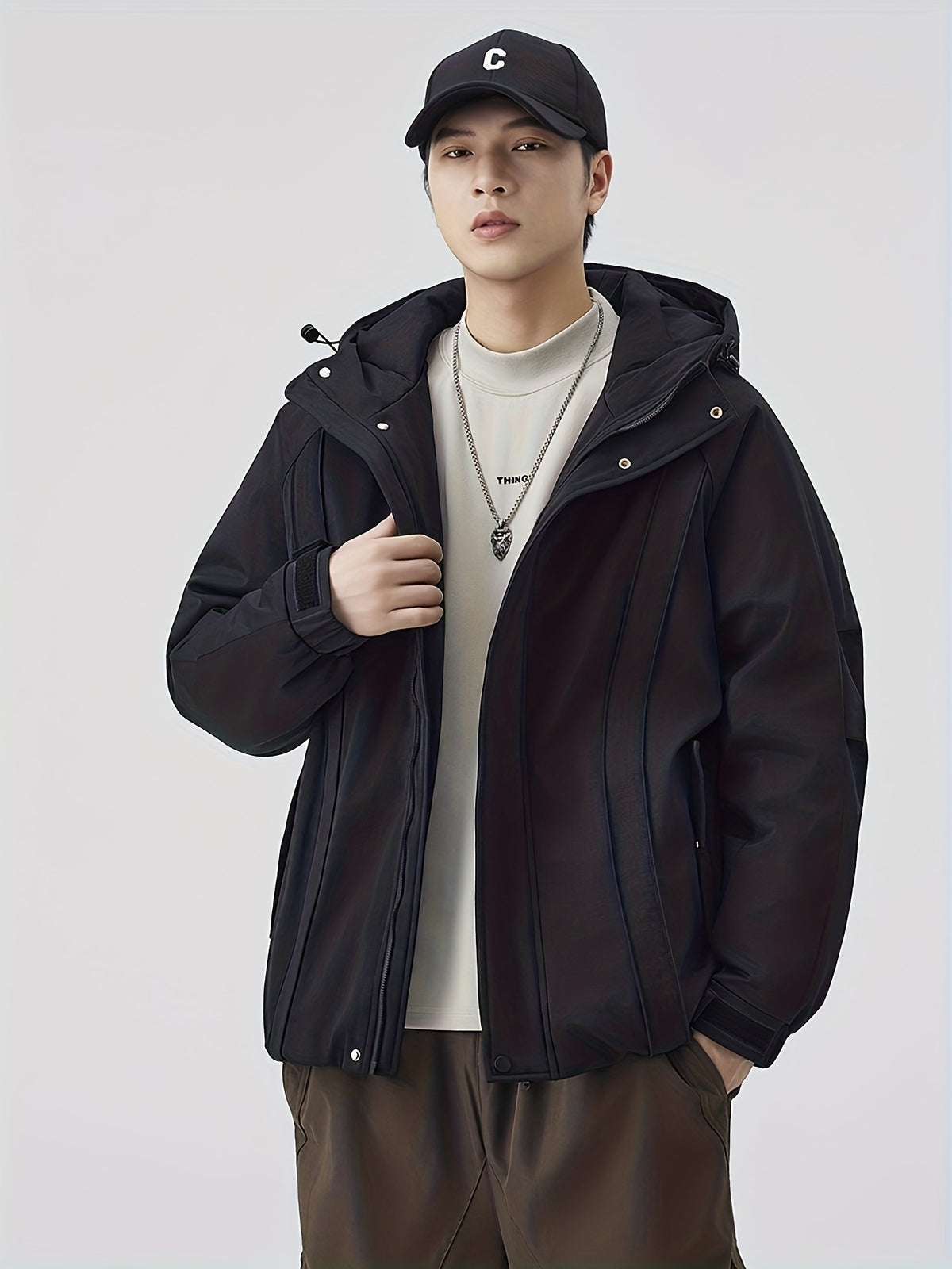 Manteau matelassé pour homme, à capuche, noir