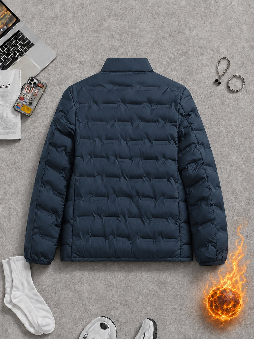 Veste pour homme, à col montant, bleu foncé