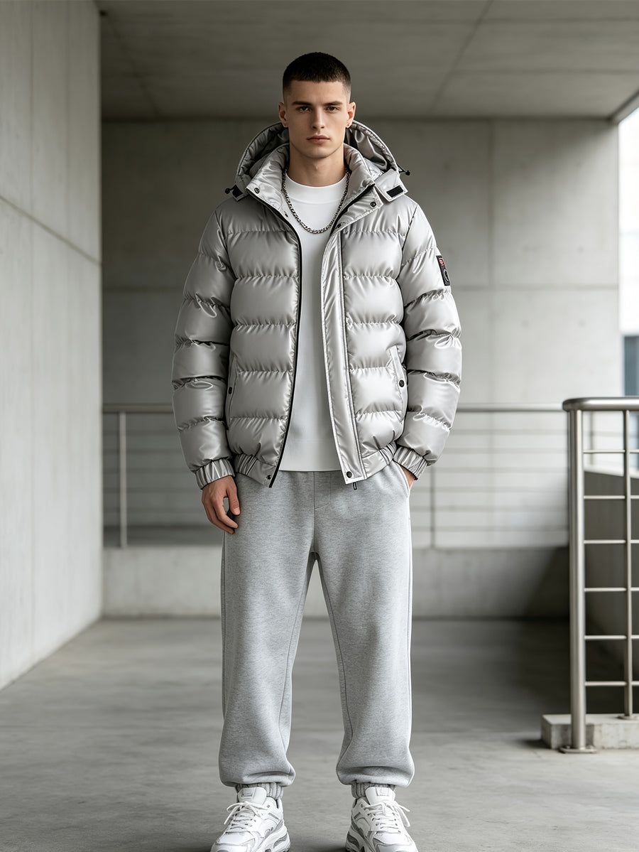Veste, à capuche, gris argenté