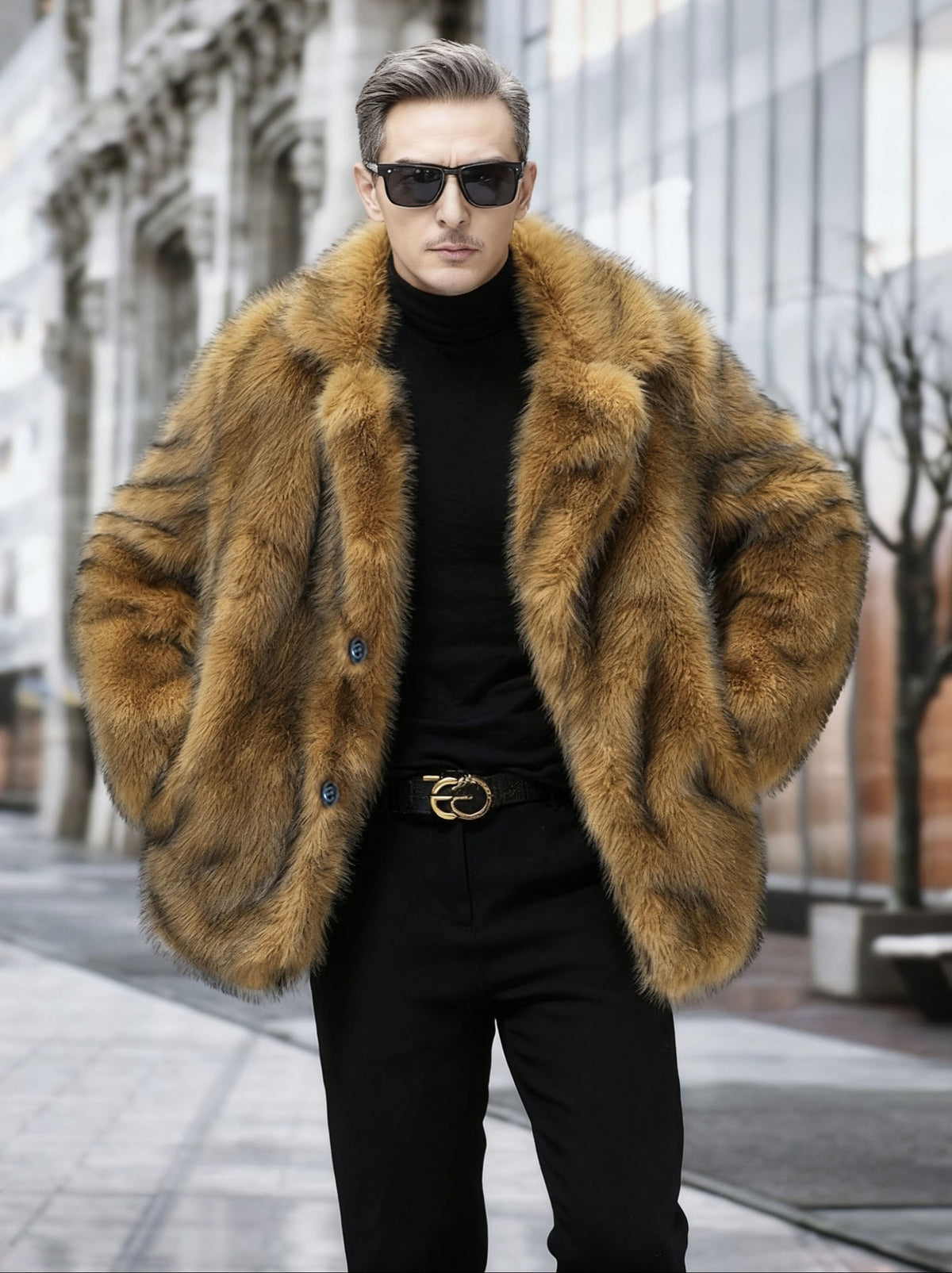 Manteau en fausse fourrure pour homme, à revers