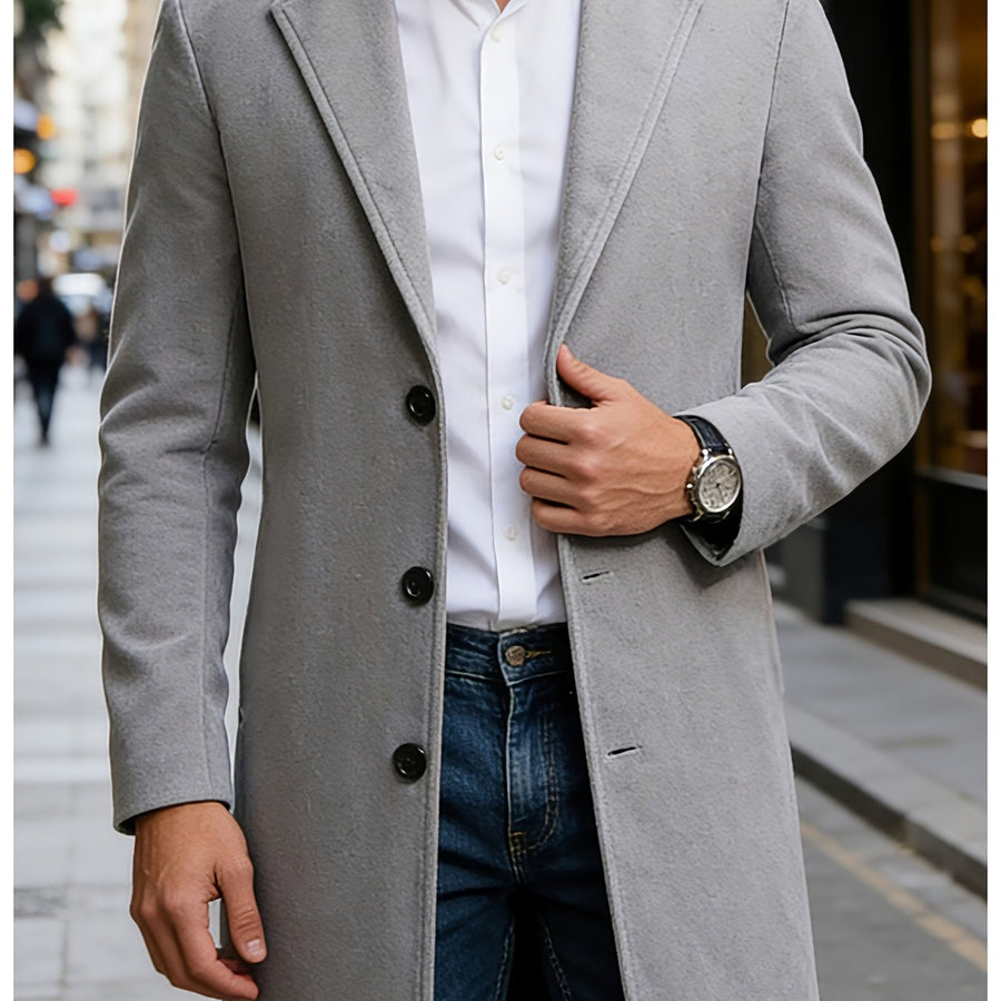 Trench long, à revers, kaki, coloris gris clair, détail
