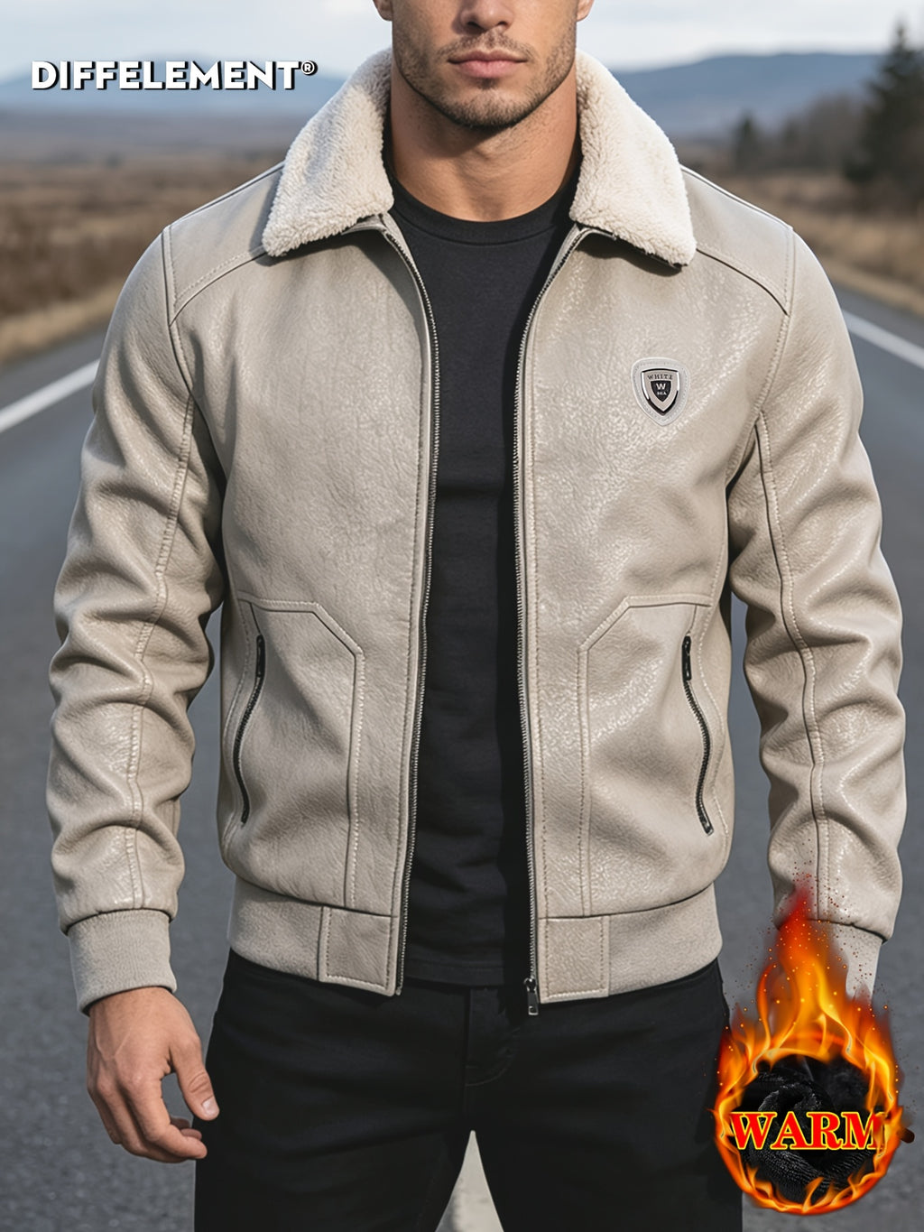 Veste en cuir PU, coupe-vent, à revers, détail du vêtement