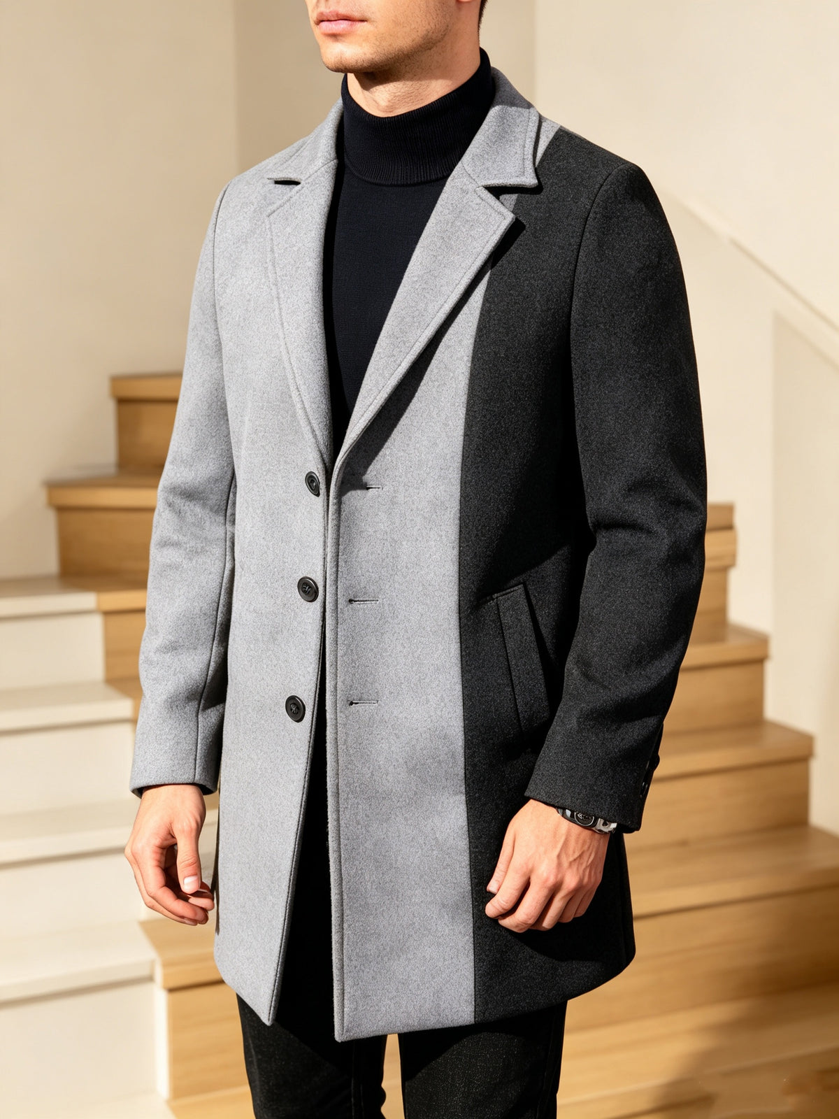 Manteau pour homme, tweed, à revers, col montant