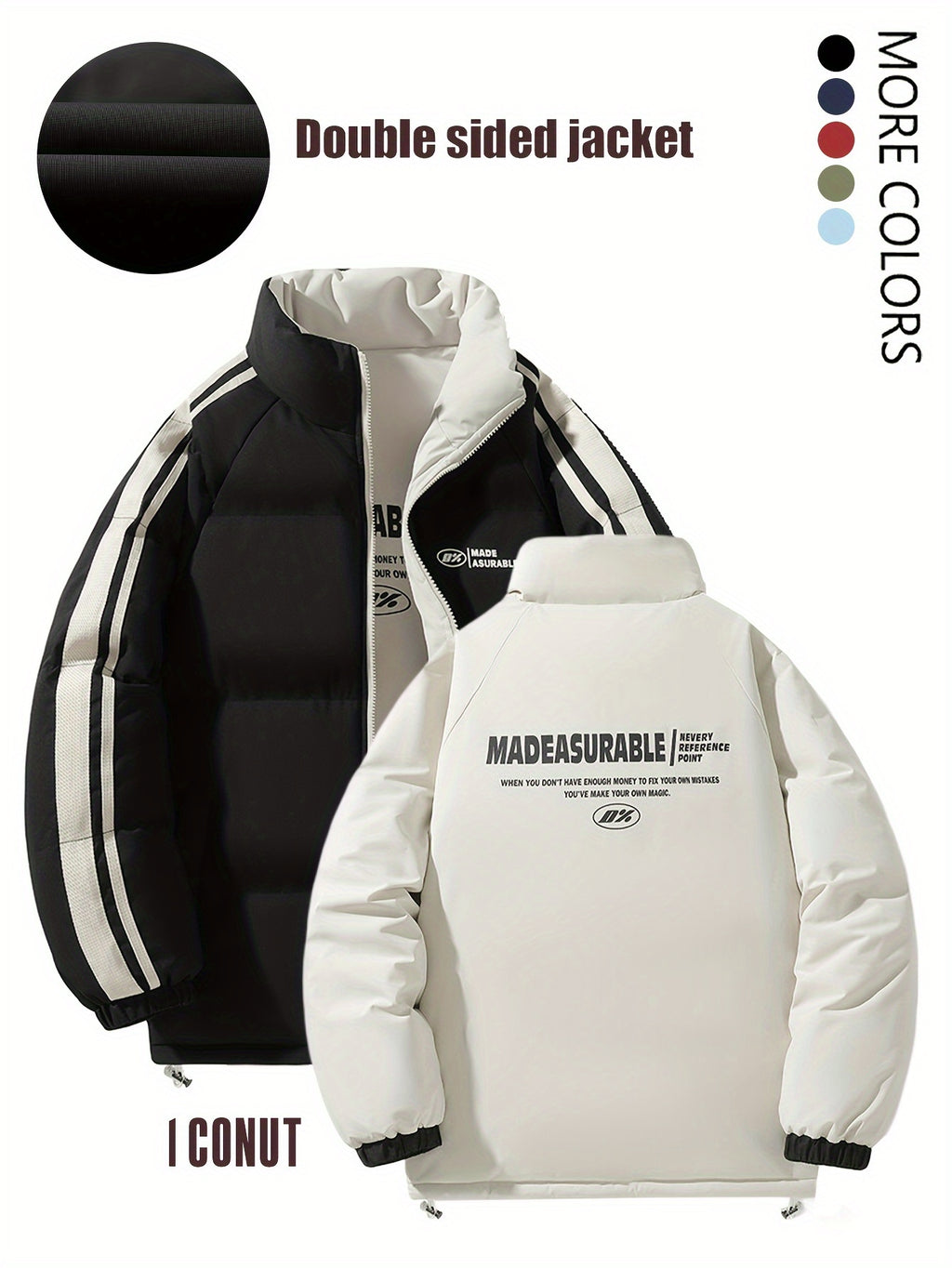 Manteau pour homme, réversible, à col montant