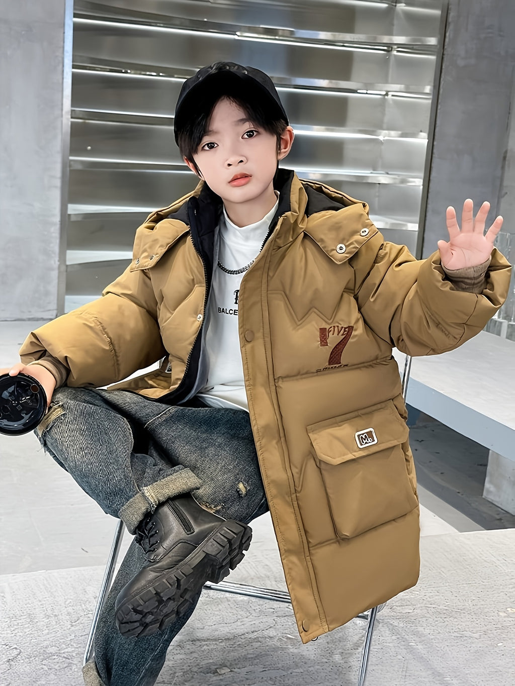 Veste pour homme, à capuche, marron foncé