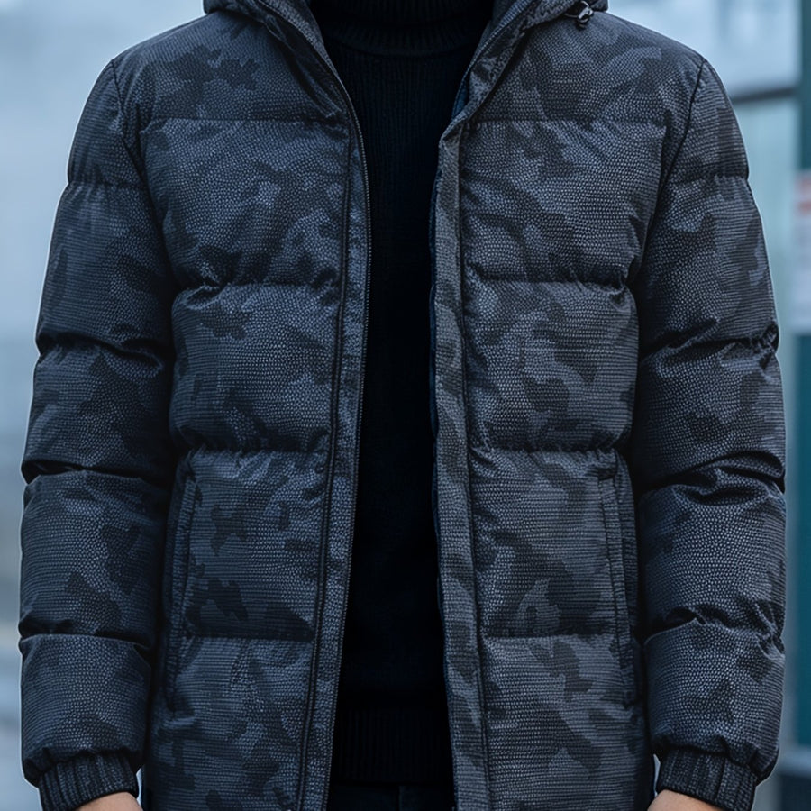 Manteau matelassé pour homme, coupe-vent, à capuche, bleu clair long, vue 4