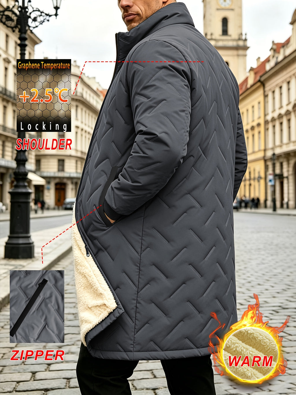 Parka long pour homme, polaire, à col montant