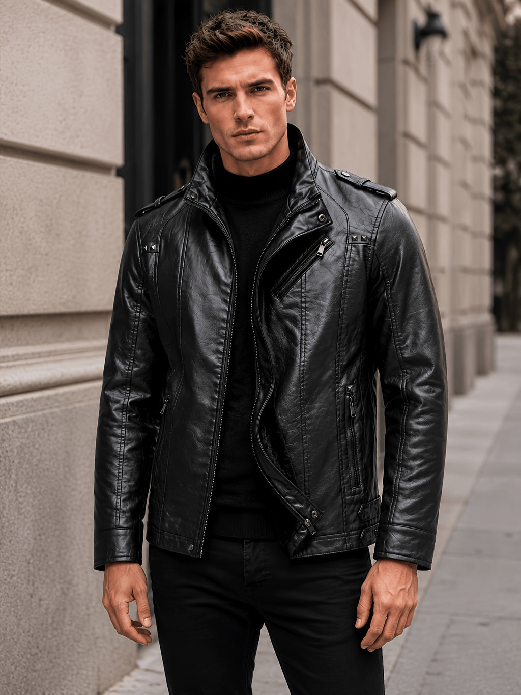 Veste en cuir PU longue, à col montant, photo 18