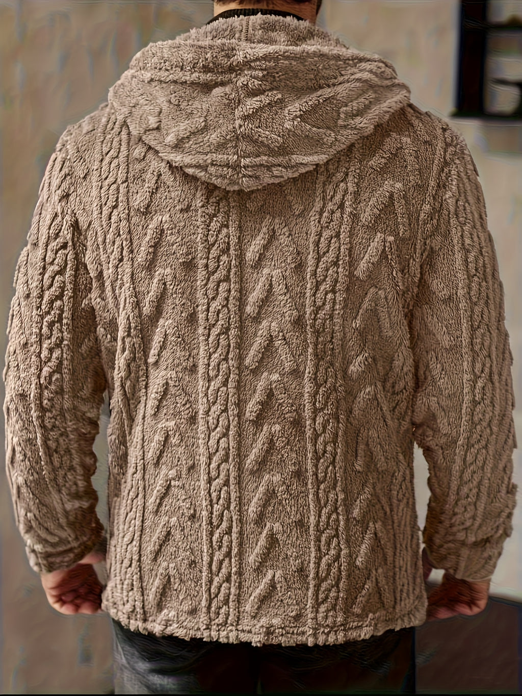 Veste en fausse fourrure pour homme, polaire, à capuche