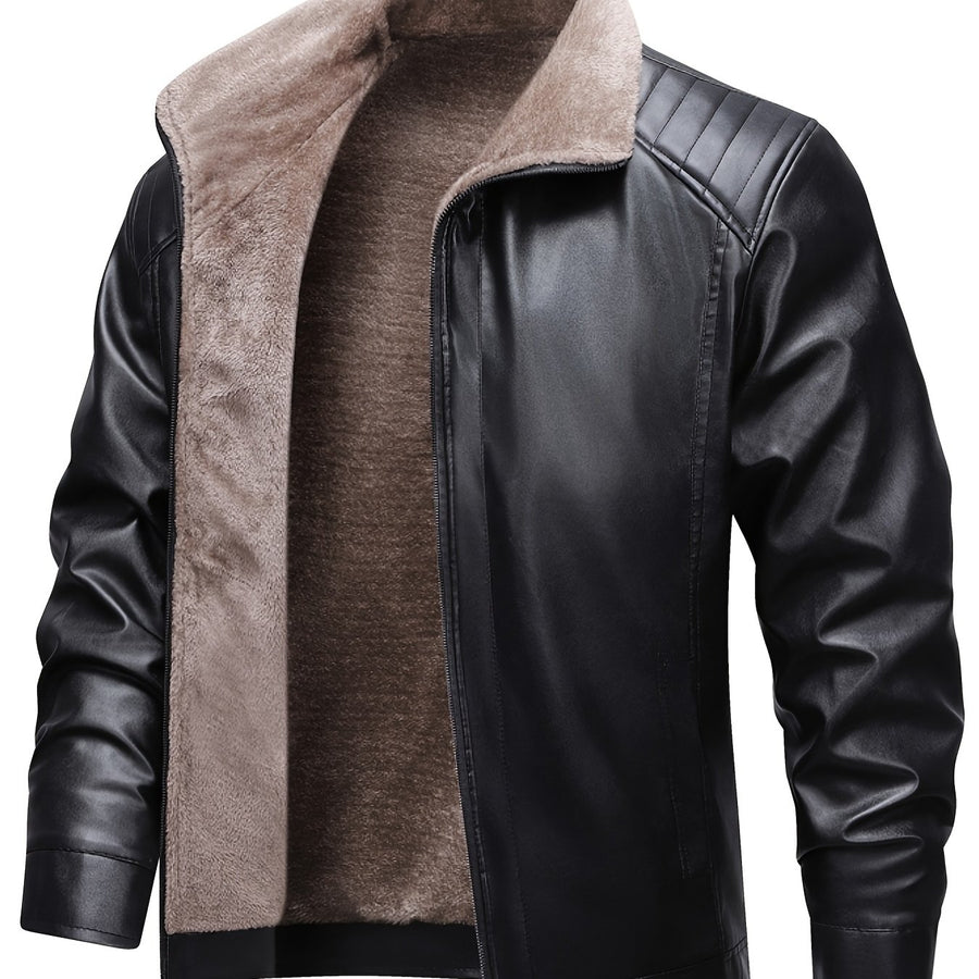 Veste en cuir PU, polaire, à revers, noir, coloris noir