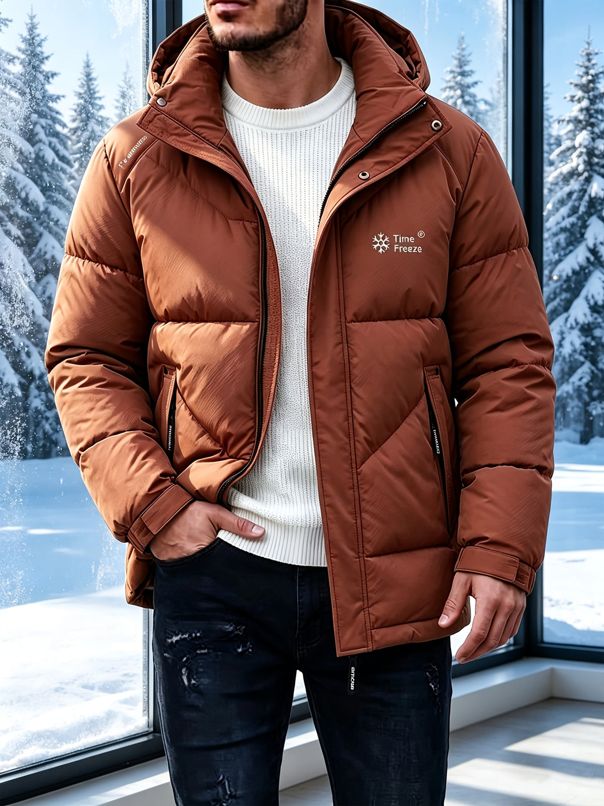 Manteau matelassé pour homme, à capuche, vert fougère
