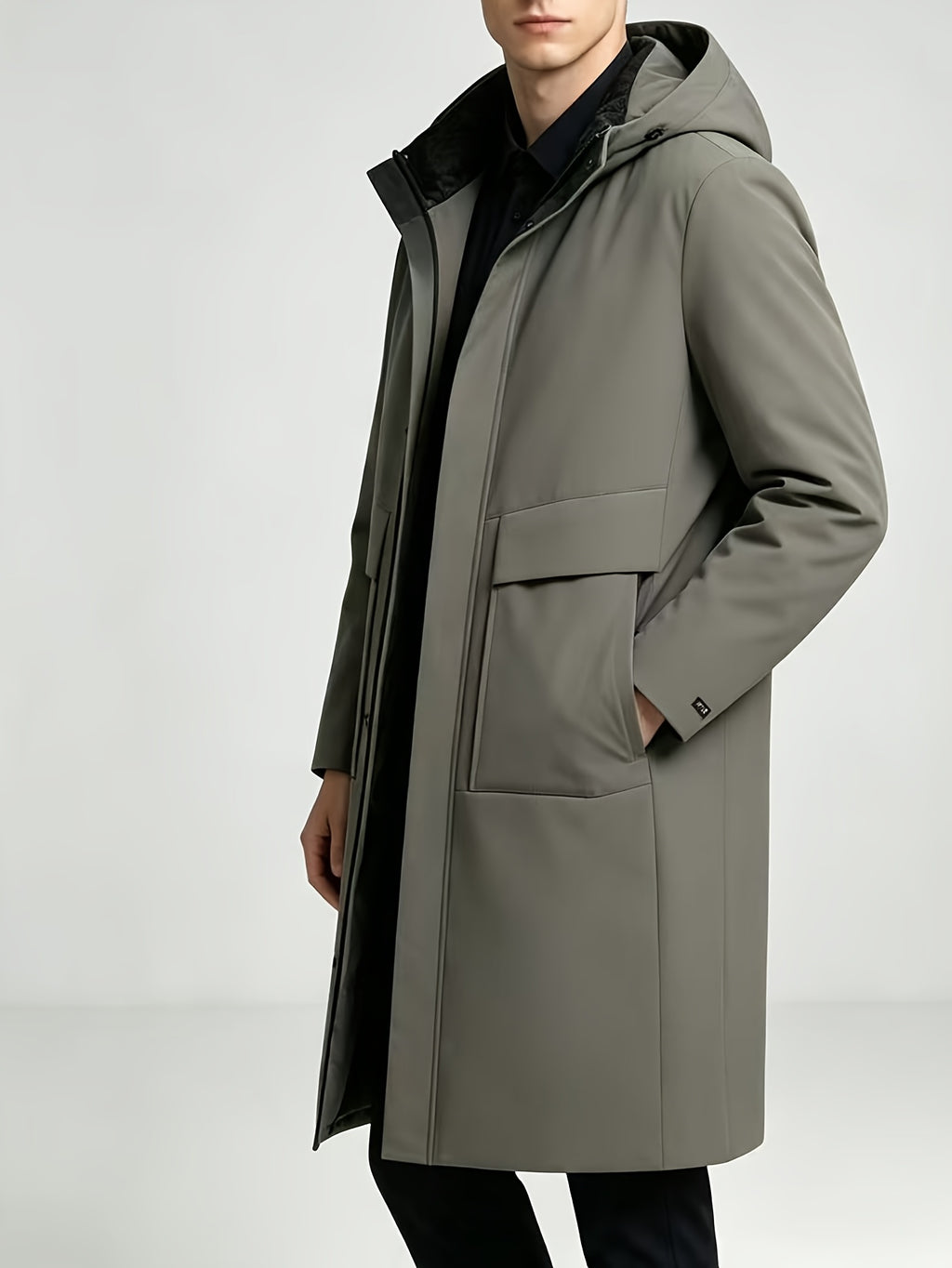 Manteau long pour homme, à capuche, gris clair