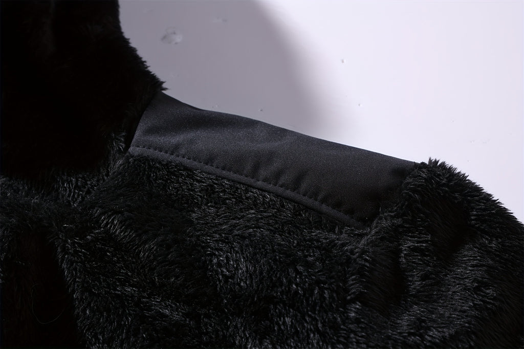 Veste en fausse fourrure pour homme, à capuche, kaki