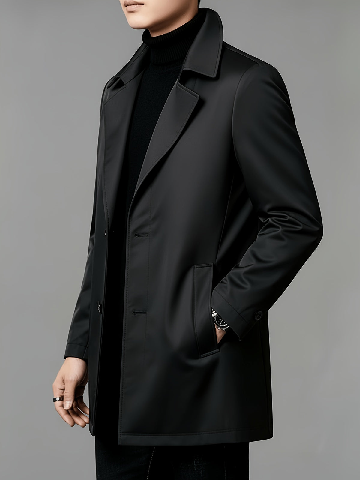 Trench pour homme, à revers, col montant